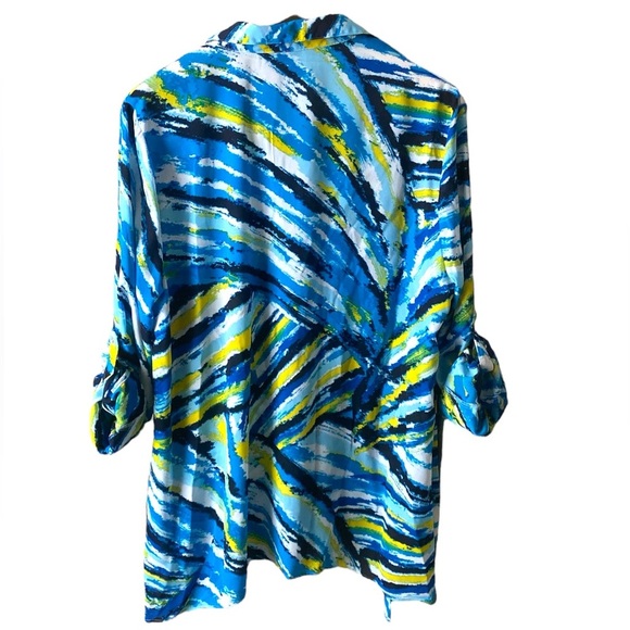 Peck & Peck Abstract Print Collared Button Down Drapy Sheer Blouse Size XL - Picture 2 of 7